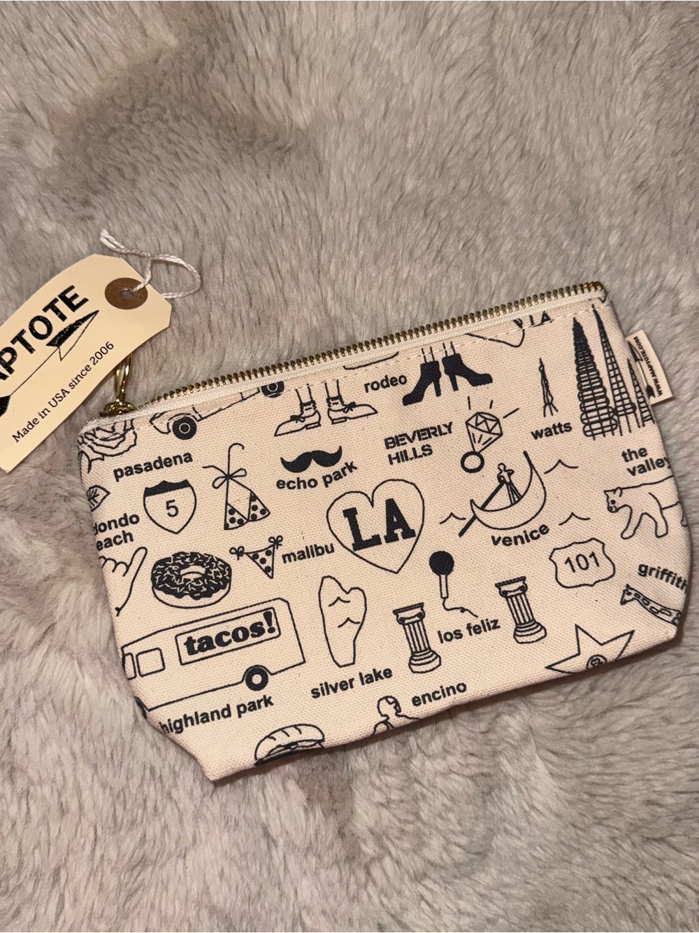 NWT Maptote LA Icon Canvas Zip Pouch | Los Angeles Gift Bag Cosmetic Travel Pouc